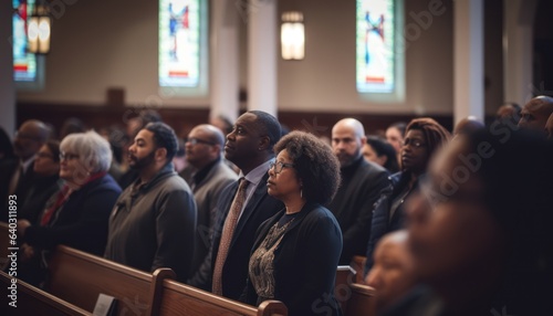 Photo of people sitting in pews in a church