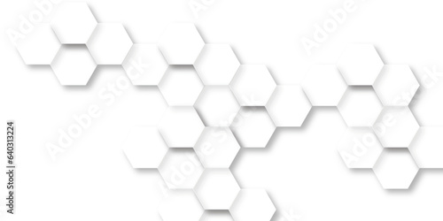 Fototapeta Naklejka Na Ścianę i Meble -  Background with hexagons Pattern of white hexagon. white abstract hexagon wallpaper or background. 3D Futuristic abstract honeycomb mosaic white background. geometric mesh cell texture.
