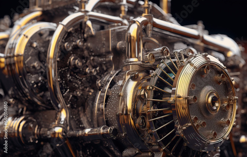 Golden gears mechanism detail created with Generative AI technology