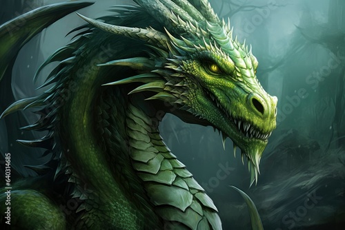 Dragon sitting in the green forest nature © Inna