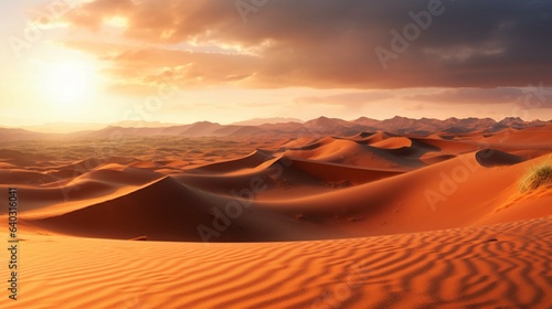 A panoramic view of the Sahara with the sunset