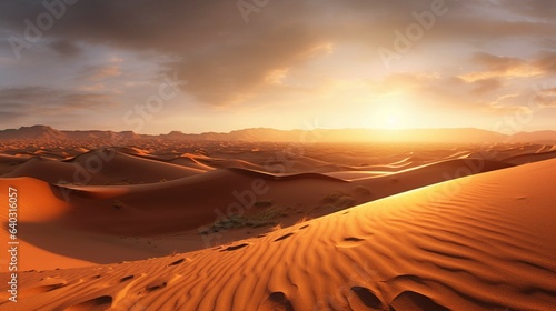 A panoramic view of the Sahara with the sunset