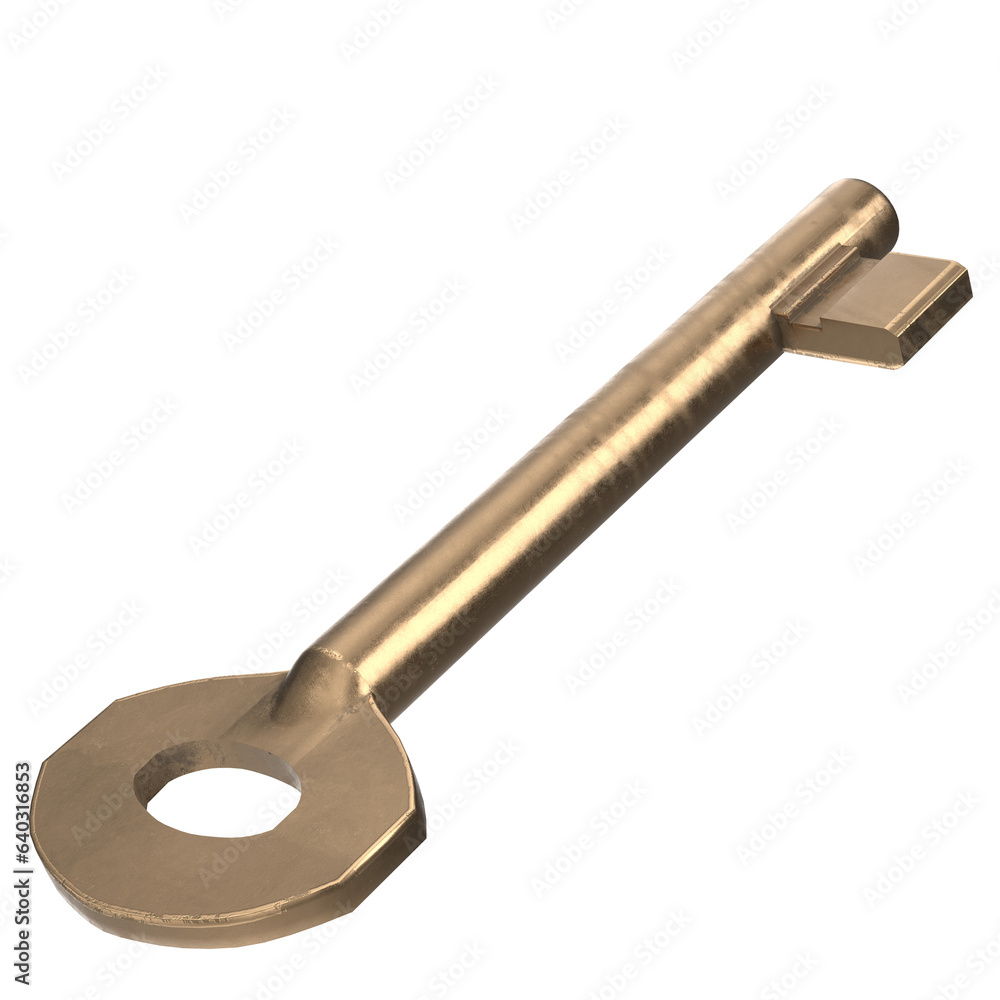 3D rendering illustration of an old key 3D rendering illustration of an old key