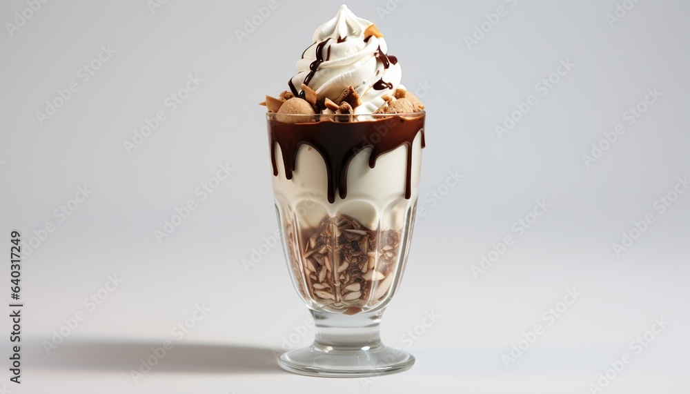 Chocolate and vanilla ice cream in a glass isolated on white background. Chocolate and vanilla ice cream in a glass isolated on white background.