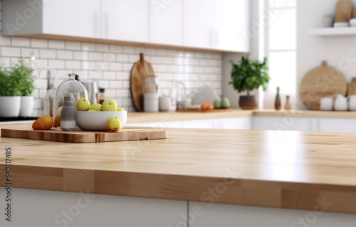 Wooden countertop kitchen, generative ai.