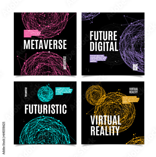 Metaverse, Future Digital and Virtual Reality Concept Banners Template Set. Vector illustration of Meta Verse Banner Brochure Futuristic