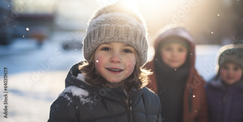 Portrait of childs on a background of snowflakes