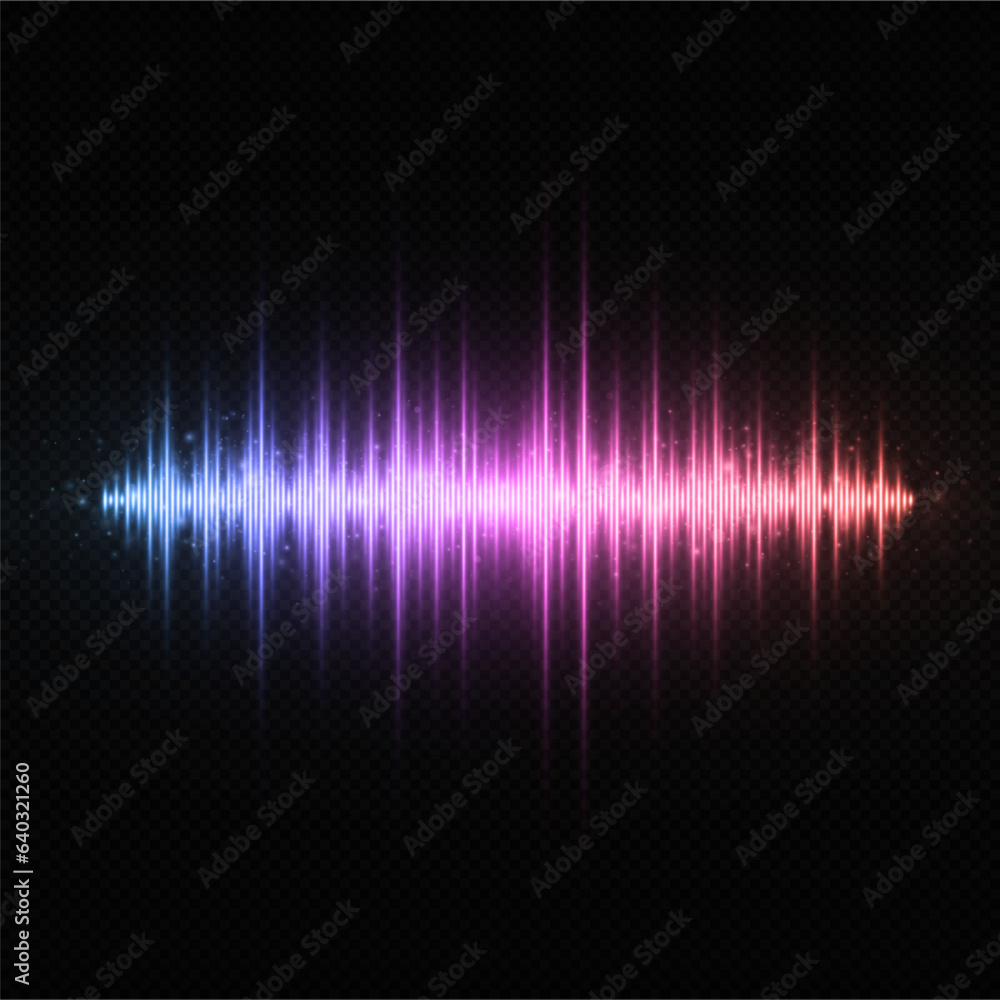 Sparkling sound wave on transparent background. Shiny digital equalizer background. Luminous music equalizer concept.