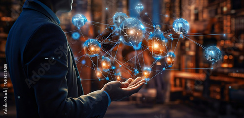 affaires, technologie, cyber-espace, ordinateur, homme d'affaires, concept, numérique, branchement, gens, maillage, bouclier, communication, science, toile, monde, futur, virtuel, main, contact, journ