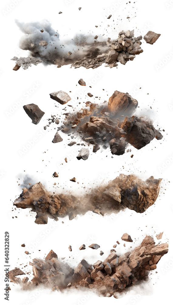 flying debris with dust Isolated on transparent background