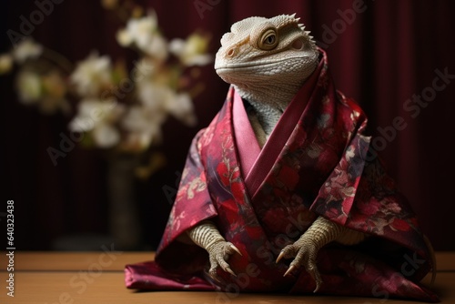 Lizard in Kimono: A Delightful Fusion of Cute and Japanese Elegance  © Lucija