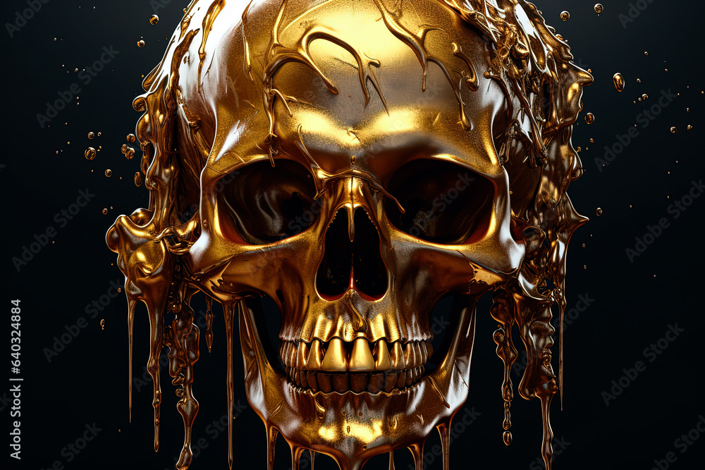 Golden skull in a crown of thorns. Molten gold. Generative AI Golden skull in a crown of thorns. Molten gold. Generative AI