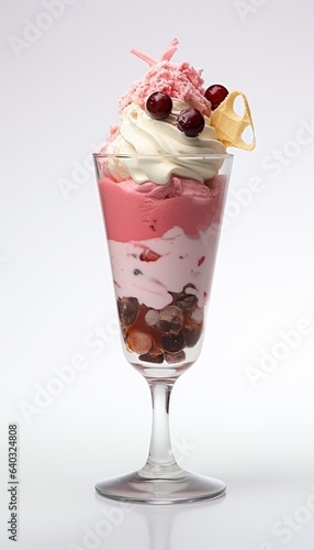 Neapolitan ice cream in a glass isolated on white background.