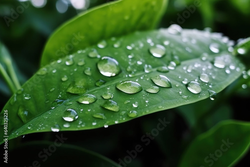 Water drops on green leaves. Natural background. 
