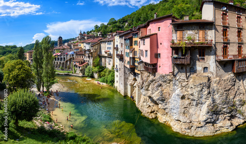 Panoramic view of the hanging houses in Pont-en-Royans town, France