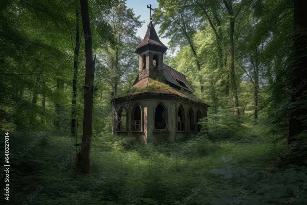 Church old forest abandoned. Generate Ai