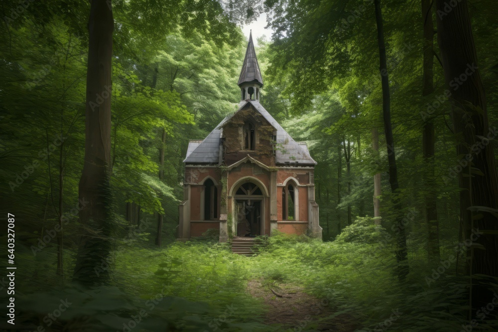 Church forest ruins abandoned. Generate Ai