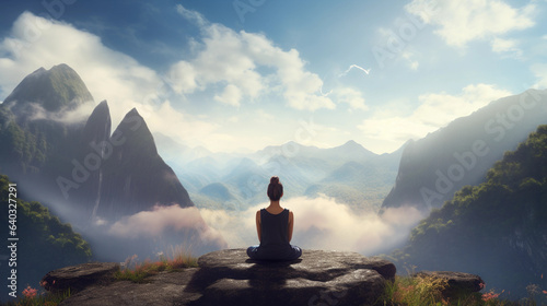Person meditating on the mountain