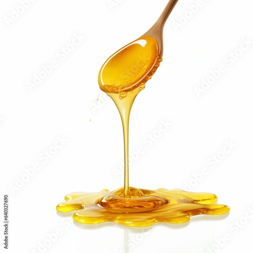 Golden Honey Dripping Elegance Isolated on White Background. Generative ai