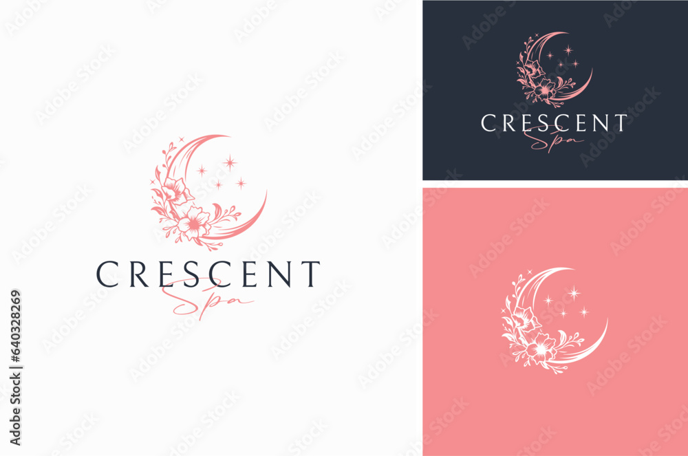 Naklejka premium Initial Letter C Crescent Celestial Lunar Flower, Beauty Moon Floral for Woman Vibes like Spa, Cosmetic, Skin Care, Massage logo design