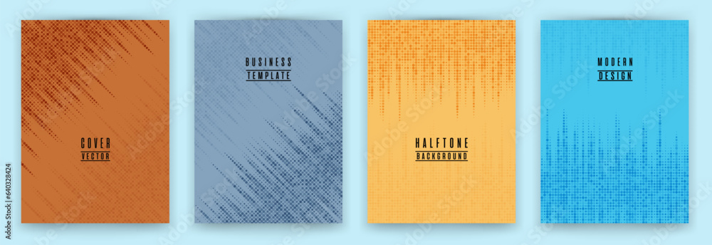 Simple halftone dot texture placard background vector set. Abstract cover layouts. Halftone dots