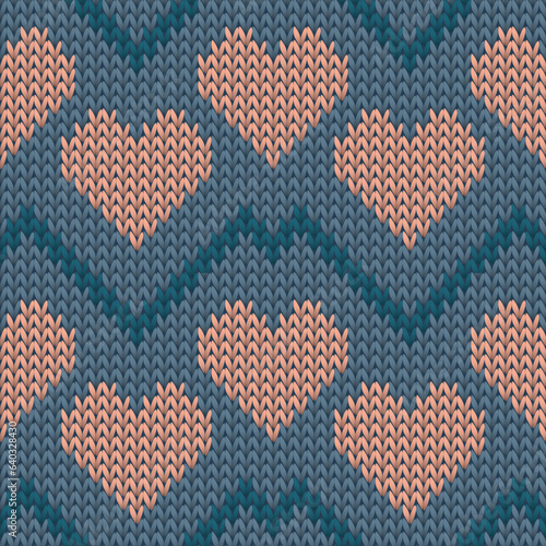 Fair isle heart knit nordic vector seamless pattern. Knitwear texture valentine ornament.