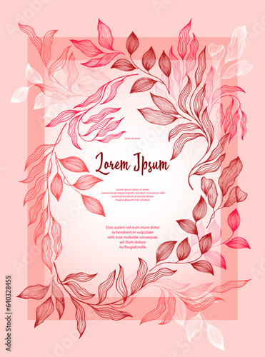 Bay leaves frame vector greeting card template. Rustic card design with laure...