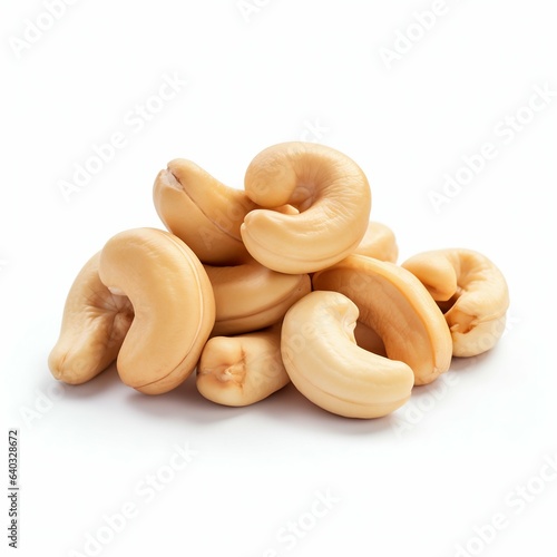 Piled Cashew Nuts Isolated on White Background. Generative ai