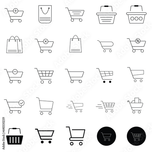 collection of different types of shopping cart and shopping bag icons