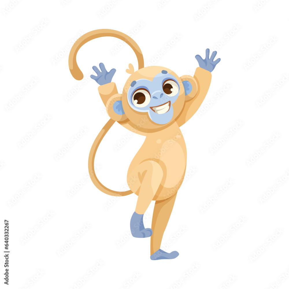 Fototapeta premium Cheerful Monkey Character with Prehensile Tail Happy Smiling Vector Illustration