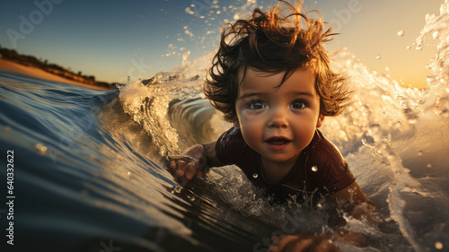 baby with the appearance of a professional surfer. photo