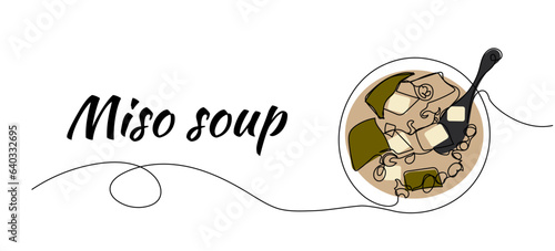 Continuous one line drawing of miso soup. Traditional Japanese food. Simple vector illustration