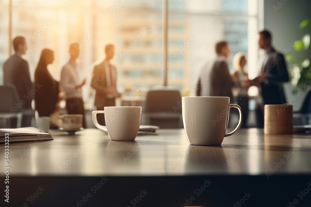 Background from cups of coffee or tea on the table in the office in the background with office workers.generative ai
Background from cups of coffee or tea on the table in the office in the background with office workers.generative ai