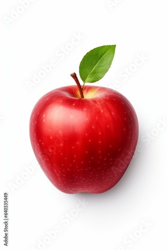 Beautiful red apple with a leaf isolated on a white background.generative ai 