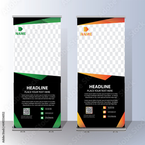 Business Roll up banner stand template design, blue red orange layout, advertisement, pull up, vector illustration, display, x-banner, flag-banner, infographics, presentation 