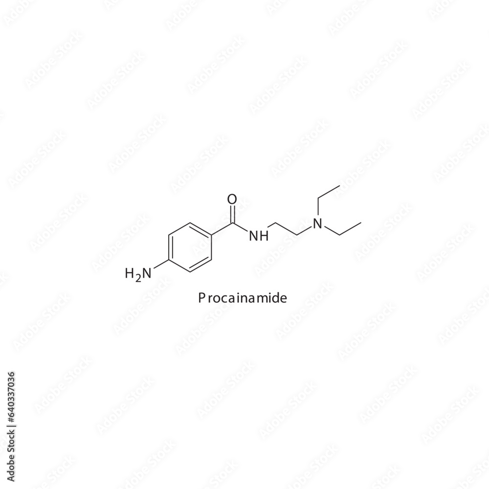 Procainamide flat skeletal molecular structure Local Anesthetic drug
