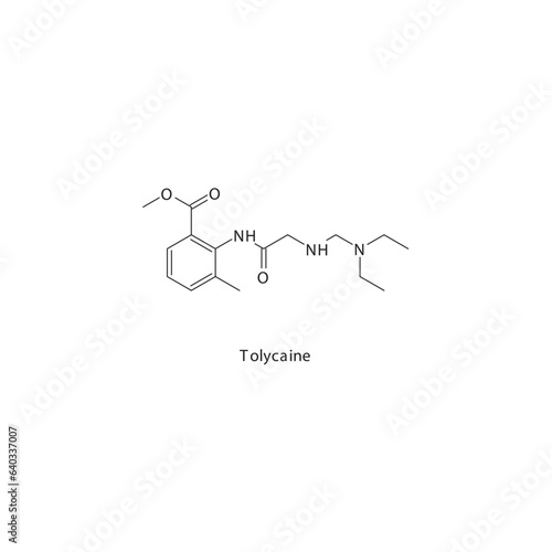 Tolycaine flat skeletal molecular structure Local Anesthetic  drug used in local anasthesia, pain treatment. Vector illustration.