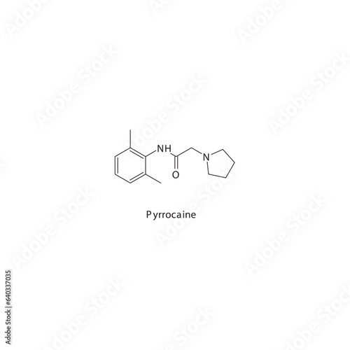 Pyrrocaine  flat skeletal molecular structure Local Anesthetic  drug used in local anasthesia, pain treatment. Vector illustration.