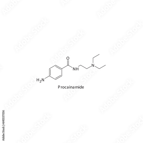 Procainamide flat skeletal molecular structure Local Anesthetic  drug used in local anasthesia, pain treatment. Vector illustration.