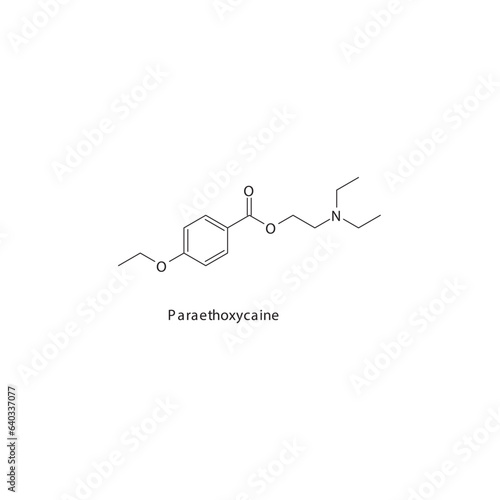 Paraethoxycaine flat skeletal molecular structure Local Anesthetic   drug used in local anasthesia  pain treatment. Vector illustration.