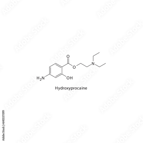 Hydroxyprocaine flat skeletal molecular structure Local Anesthetic  drug used in local anasthesia, pain treatment. Vector illustration.