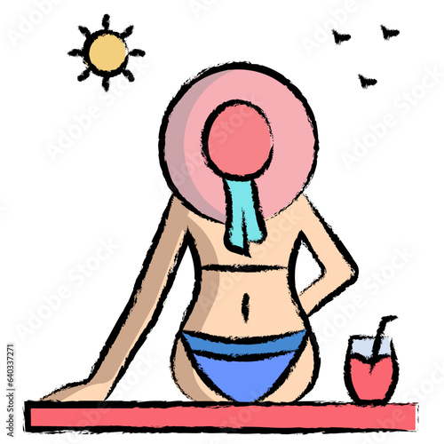 Hand drawn Lady sunbath  icon