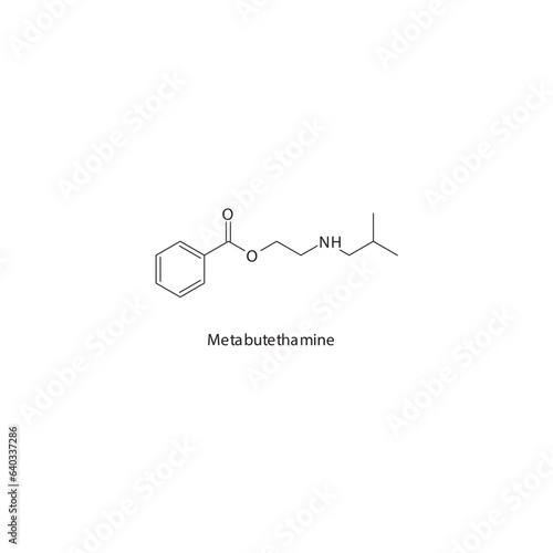 Metabutethamine  flat skeletal molecular structure Local Anesthetic  drug used in local anasthesia, pain treatment. Vector illustration.