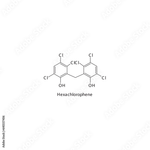 Hexachlorophene flat skeletal molecular structure Antibacterial agent drug used in skin disinfection treatment. Vector illustration.