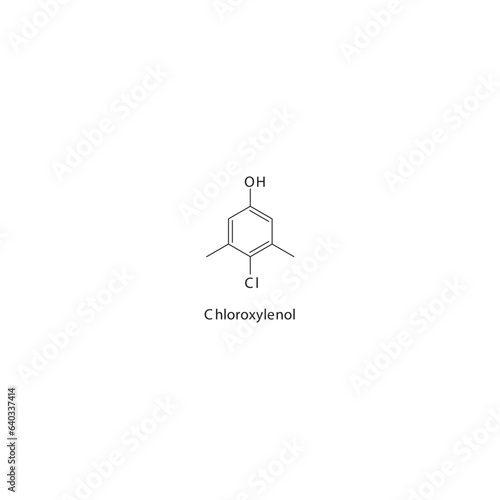 Chloroxylenol flat skeletal molecular structure Antibacterial agent drug used in skin disinfection treatment. Vector illustration.