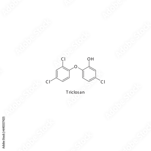 Triclosan flat skeletal molecular structure Antibacterial agent drug used in skin disinfection treatment. Vector illustration.