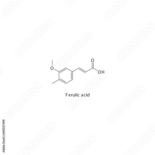 Ferulic acid flat skeletal molecular structure Keratolytic agent drug used in hyperpigmentation treatment. Vector illustration.