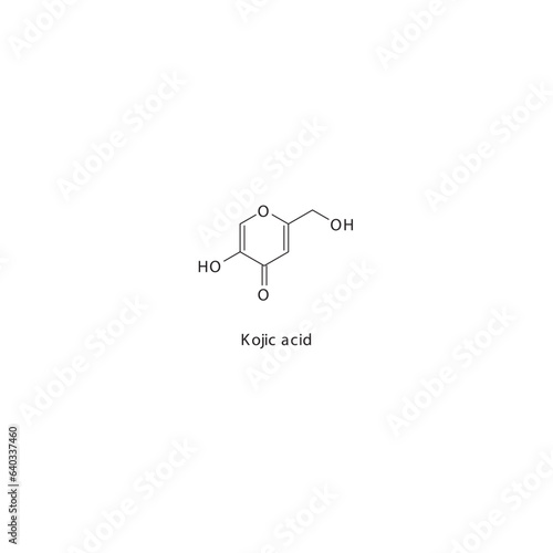 Kojic acid flat skeletal molecular structure Keratolytic agent drug used in hyperpigmentation treatment. Vector illustration.