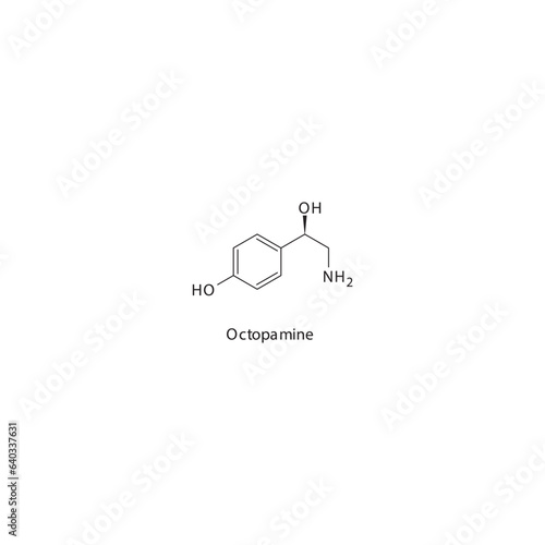 Octopamine  flat skeletal molecular structure α1 agonist drug used in hypotension treatment. Vector illustration.