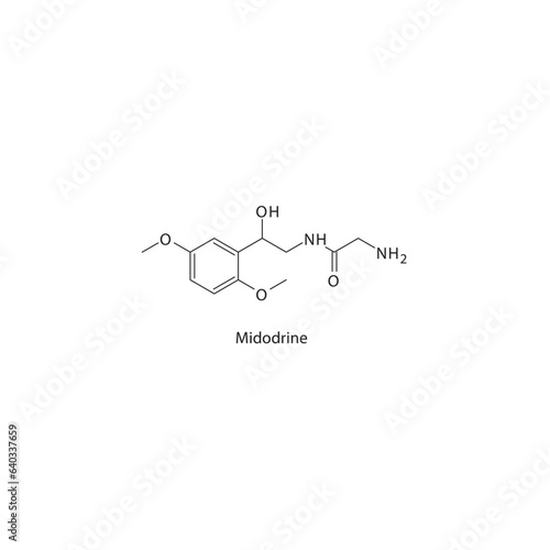 Midodrine  flat skeletal molecular structure α1 agonist drug used in orthostatic hypotension treatment. Vector illustration. photo